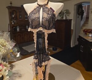 Adore Me Lace One Piece Halter Bra - Black and Cream.